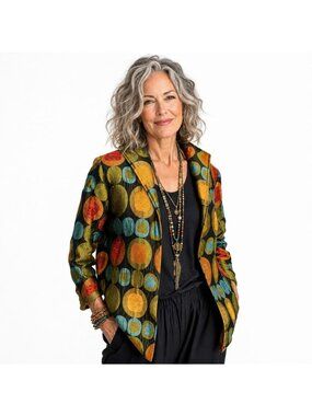 Painted Pony Multicolor Jacquard Tapestry Artsy Open Cardigan Blazer Womens M